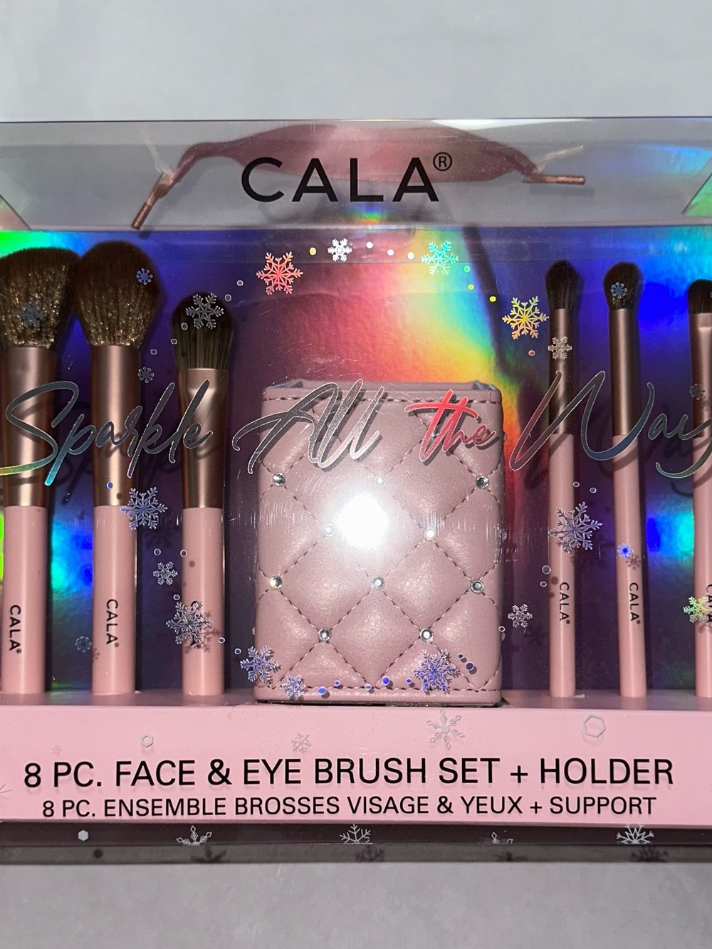 CALA 8 Pc Face & Eye Brush Set + Holder Pink 💖  Sparkle All the Way - NEW